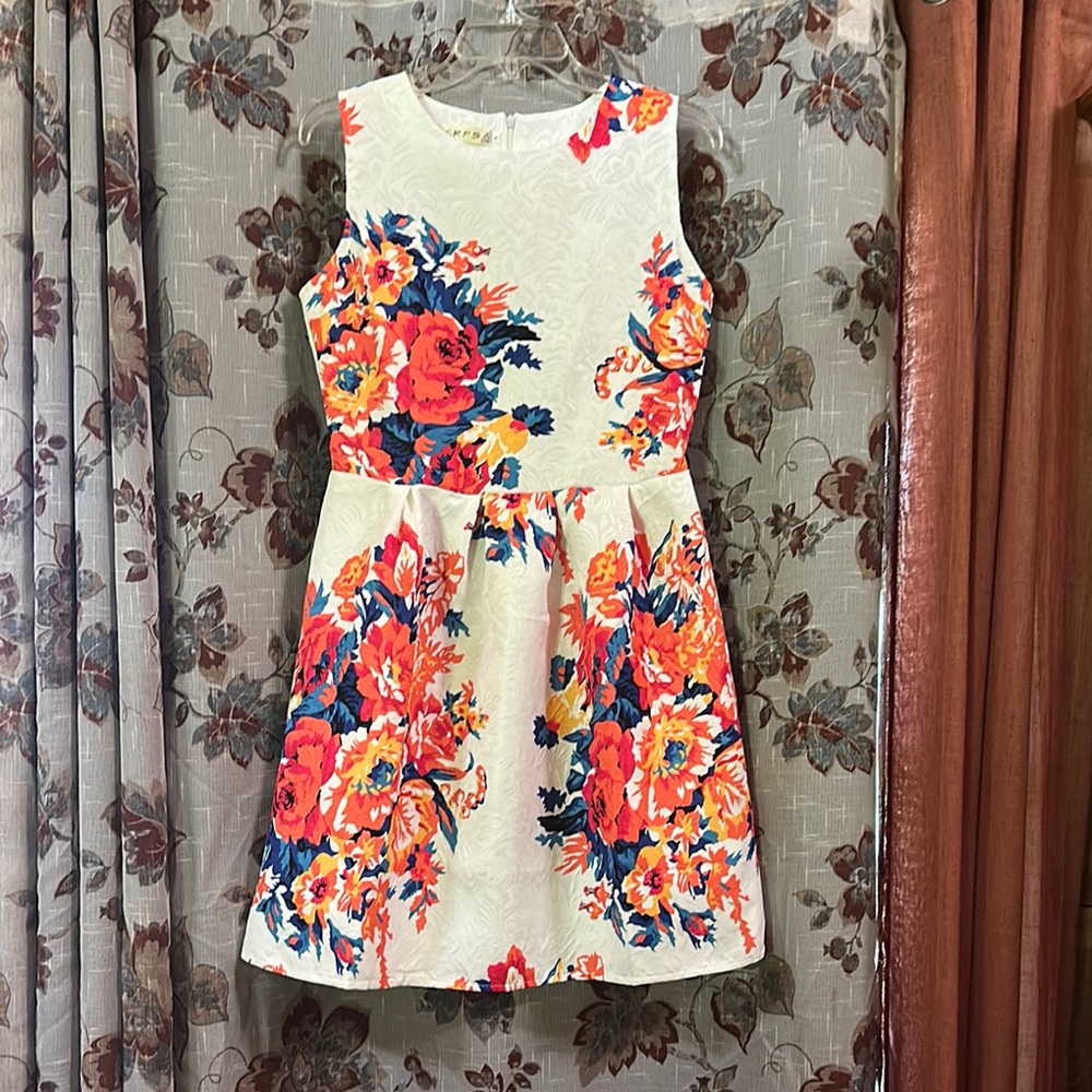 Red and Blue Fit and Flare Sleeveless Dress for Wedding Guest